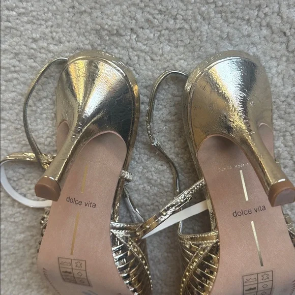 🆕 Dolce Vita Distressed Gold Strap Cage Leather Slingback Pointed Toe Heels 9.5 - Picture 14 of 17